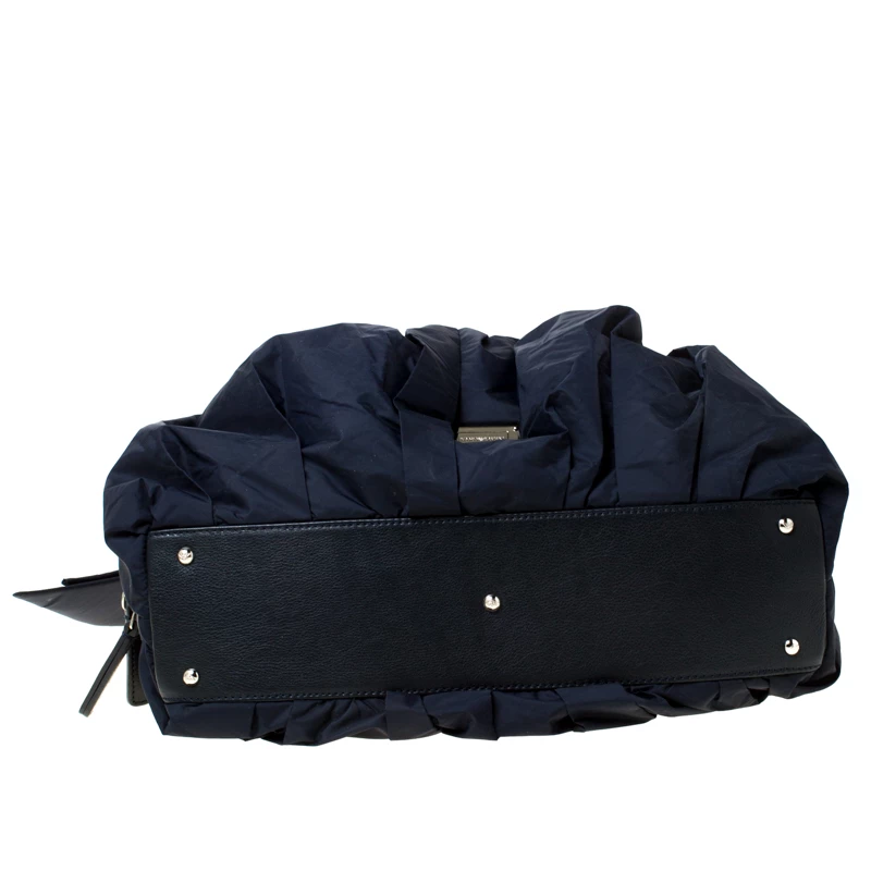 Emporio Armani Navy Blue Nylon Pleated Satchel For Women 7 Emporio Armani Navy Blue Nylon Pleated Satchel For Women - Image 5