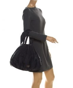 Emporio Armani Navy Blue Nylon Pleated Satchel For Women 14 Emporio Armani Navy Blue Nylon Pleated Satchel For Women -Emporio Armani sale luxury women emporio armani used handbags p222615 013