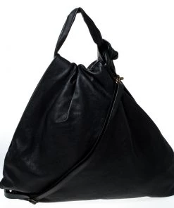 Emporio Armani Black Pleated Leather Sling Hobo For Women -Emporio Armani sale luxury women emporio armani used handbags p226721 007
