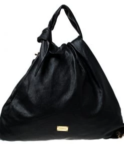Emporio Armani Black Pleated Leather Sling Hobo For Women