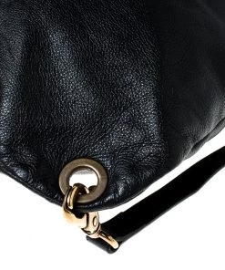 Emporio Armani Black Pleated Leather Sling Hobo For Women -Emporio Armani sale luxury women emporio armani used handbags p226721 011