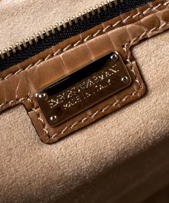 Emporio Armani Light Brown Croc Embossed Leather Satchel For Women -Emporio Armani sale luxury women emporio armani used handbags p227471 002