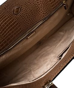 Emporio Armani Light Brown Croc Embossed Leather Satchel For Women -Emporio Armani sale luxury women emporio armani used handbags p227471 003