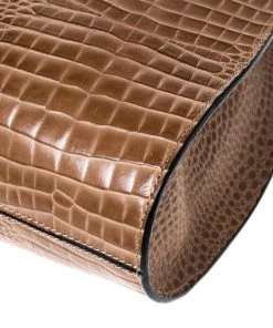 Emporio Armani Light Brown Croc Embossed Leather Satchel For Women -Emporio Armani sale luxury women emporio armani used handbags p227471 004