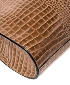 Emporio Armani Light Brown Croc Embossed Leather Satchel For Women -Emporio Armani sale luxury women emporio armani used handbags p227471 005