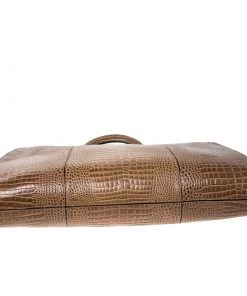 Emporio Armani Light Brown Croc Embossed Leather Satchel For Women -Emporio Armani sale luxury women emporio armani used handbags p227471 006