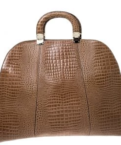 Emporio Armani Light Brown Croc Embossed Leather Satchel For Women -Emporio Armani sale luxury women emporio armani used handbags p227471 007
