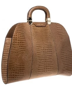 Emporio Armani Light Brown Croc Embossed Leather Satchel For Women -Emporio Armani sale luxury women emporio armani used handbags p227471 008