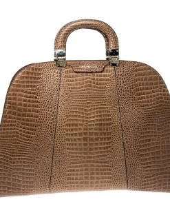 Emporio Armani Light Brown Croc Embossed Leather Satchel For Women