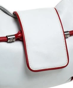 Emporio Armani White/Red Leather Bow Hobo For Women -Emporio Armani sale luxury women emporio armani used handbags p247865 010