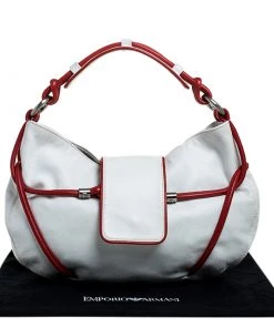Emporio Armani White/Red Leather Bow Hobo For Women -Emporio Armani sale luxury women emporio armani used handbags p247865 011