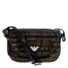 Emporio Armani Black/Gold Signature Print Lame Fabric Flap Crossbody Bag For Women