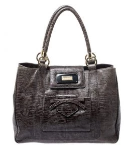Emporio Armani Olive Green Croc Embossed Leather Front Pocket Tote For Women