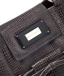 Emporio Armani Olive Green Croc Embossed Leather Front Pocket Tote For Women -Emporio Armani sale luxury women emporio armani used handbags p252909 005