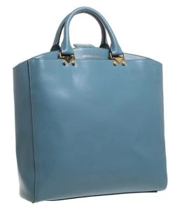 Emporio Armani Light Blue Leather Shopper Tote For Women -Emporio Armani sale luxury women emporio armani used handbags p275950 008