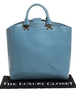 Emporio Armani Light Blue Leather Shopper Tote For Women -Emporio Armani sale luxury women emporio armani used handbags p275950 010