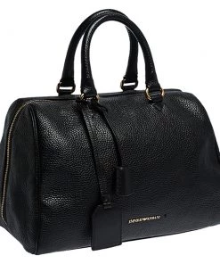 Emporio Armani Black Leather Dome Satchel For Women -Emporio Armani sale luxury women emporio armani used handbags p284700 007