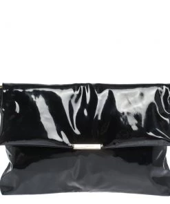 Emporio Armani Black Patent Leather Oversized Clutch For Women