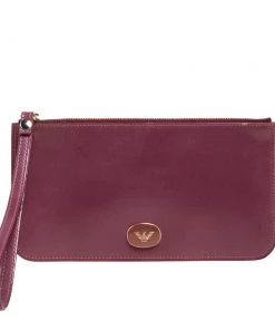 Emporio Armani Burgundy Patent Leather Wristlet Clutch For Women