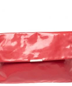 Emporio Armani Coral Pink Patent Leather Flap Oversized Clutch For Women