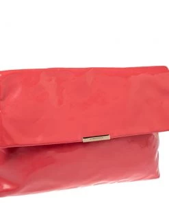 Emporio Armani Coral Pink Patent Leather Flap Oversized Clutch For Women -Emporio Armani sale luxury women emporio armani used handbags p360221 004