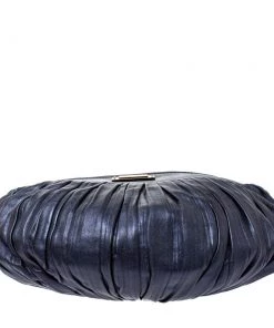 Emporio Armani Indigo Pleated Leather Chain Hobo For Women -Emporio Armani sale luxury women emporio armani used handbags p363399 010