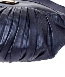 Emporio Armani Indigo Pleated Leather Chain Hobo For Women -Emporio Armani sale luxury women emporio armani used handbags p363399 011