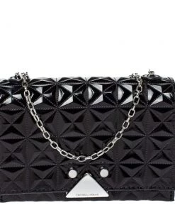 Emporio Armani Black Quilted Leather Flap Chain Shoulder Bag For Women