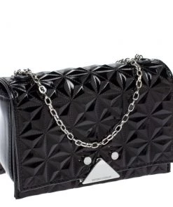 Emporio Armani Black Quilted Leather Flap Chain Shoulder Bag For Women -Emporio Armani sale luxury women emporio armani used handbags p366176 005