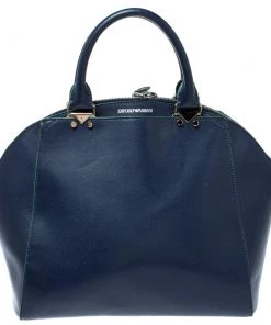 Emporio Armani Blue Leather Dome Satchel For Women