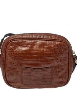 Emporio Armani Brown Croc Embossed Leather Logo Plaque Crossbody Bag For Women -Emporio Armani sale luxury women emporio armani used handbags p367289 002 scaled