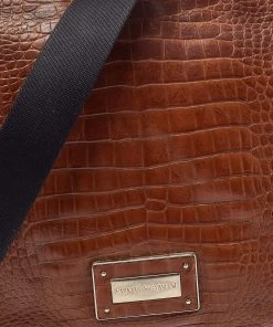 Emporio Armani Brown Croc Embossed Leather Logo Plaque Crossbody Bag For Women -Emporio Armani sale luxury women emporio armani used handbags p367289 003