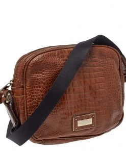 Emporio Armani Brown Croc Embossed Leather Logo Plaque Crossbody Bag For Women -Emporio Armani sale luxury women emporio armani used handbags p367289 004 scaled