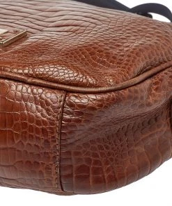 Emporio Armani Brown Croc Embossed Leather Logo Plaque Crossbody Bag For Women -Emporio Armani sale luxury women emporio armani used handbags p367289 005