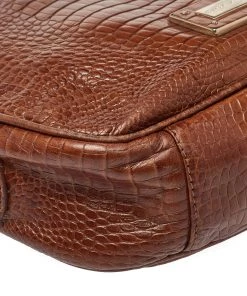 Emporio Armani Brown Croc Embossed Leather Logo Plaque Crossbody Bag For Women -Emporio Armani sale luxury women emporio armani used handbags p367289 006