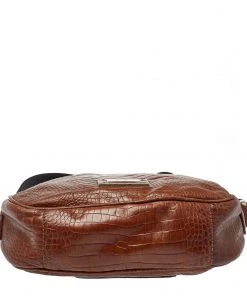 Emporio Armani Brown Croc Embossed Leather Logo Plaque Crossbody Bag For Women -Emporio Armani sale luxury women emporio armani used handbags p367289 009 scaled