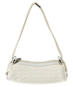 Emporio Armani White Quilted Rubber And Leather Pochette For Women