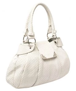 Emporio Armani Pear White Snakeskin Effect Leather Logo Flap Satchel For Women -Emporio Armani sale luxury women emporio armani used handbags p371127 005