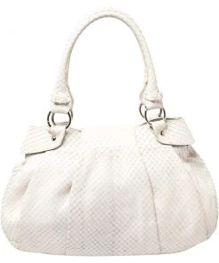Emporio Armani Pear White Snakeskin Effect Leather Logo Flap Satchel For Women -Emporio Armani sale luxury women emporio armani used handbags p371127 008
