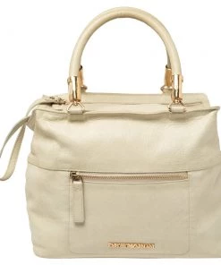Emporio Armani Pale Green Leather Double Zip Tote For Women