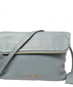 Emporio Armani Ash Blue Leather Zip Flap Convertible Shoulder Bag For Women