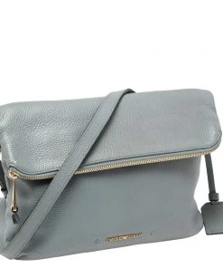 Emporio Armani Ash Blue Leather Zip Flap Convertible Shoulder Bag For Women -Emporio Armani sale luxury women emporio armani used handbags p401369 006