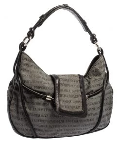 Emporio Armani Black/Grey Monogram Canvas And Leather Hobo For Women -Emporio Armani sale luxury women emporio armani used handbags p413992 003