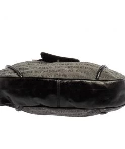 Emporio Armani Black/Grey Monogram Canvas And Leather Hobo For Women -Emporio Armani sale luxury women emporio armani used handbags p413992 006