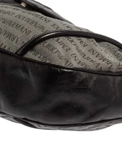 Emporio Armani Black/Grey Monogram Canvas And Leather Hobo For Women -Emporio Armani sale luxury women emporio armani used handbags p413992 008