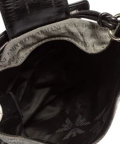 Emporio Armani Black/Grey Monogram Canvas And Leather Hobo For Women -Emporio Armani sale luxury women emporio armani used handbags p413992 009