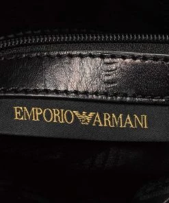 Emporio Armani Black/Grey Monogram Canvas And Leather Hobo For Women -Emporio Armani sale luxury women emporio armani used handbags p413992 012