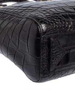 Emporio Armani Black Croc Embossed Leather Satchel For Women -Emporio Armani sale luxury women emporio armani used handbags p417610 002