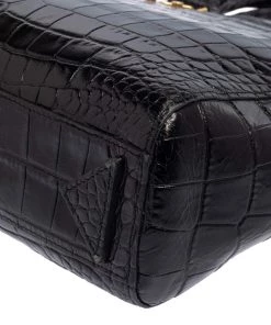 Emporio Armani Black Croc Embossed Leather Satchel For Women -Emporio Armani sale luxury women emporio armani used handbags p417610 003
