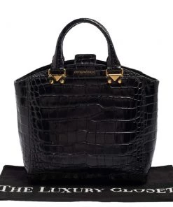 Emporio Armani Black Croc Embossed Leather Satchel For Women -Emporio Armani sale luxury women emporio armani used handbags p417610 008